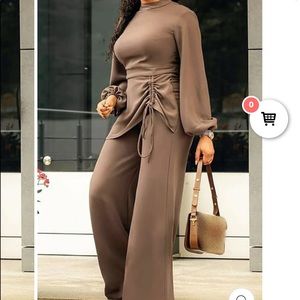Lantern Sleeves Drawstring Wide Leg Jumpsuits